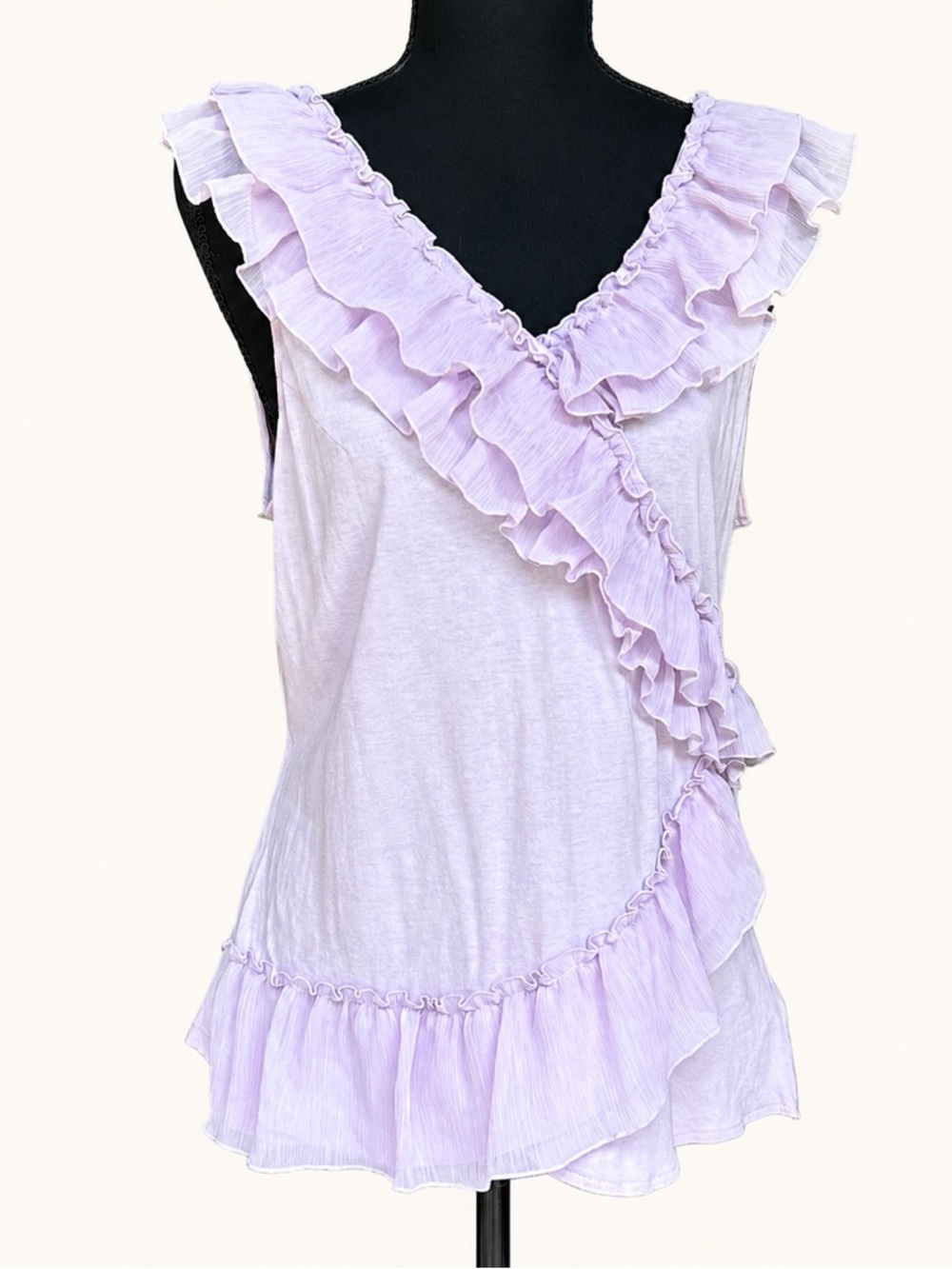 ELLE Lavender Ruffle Sleeveless Top Size L